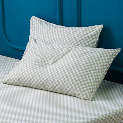 Ackly Bamboo - Sage Checkered Duvet Cover, Fitted Sheet & Pillowcases Set