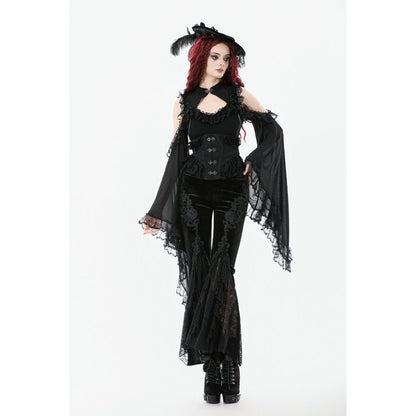 Pantalon évasé en velours et dentelle Dark in Love Erzebeth