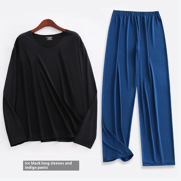 Ensemble Pyjama Homme Printemps-Été Ultra-fin à Manches Longues et Pantalon Capri