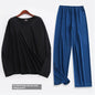 Spring Summer Ultra-thin Men's Long-sleeved Cropped Trousers Pajamas Suit