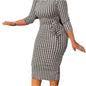 Chic Vintage Houndstooth Bodycon 3/4 Sleeve Dress
