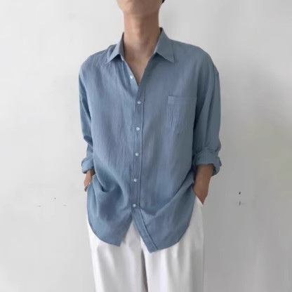 Solid-color Casual All-match Button-up Top For Men