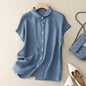 Cotton-Linen Plus-Size Loose Artistic Small Turn-Down Collar Shirt