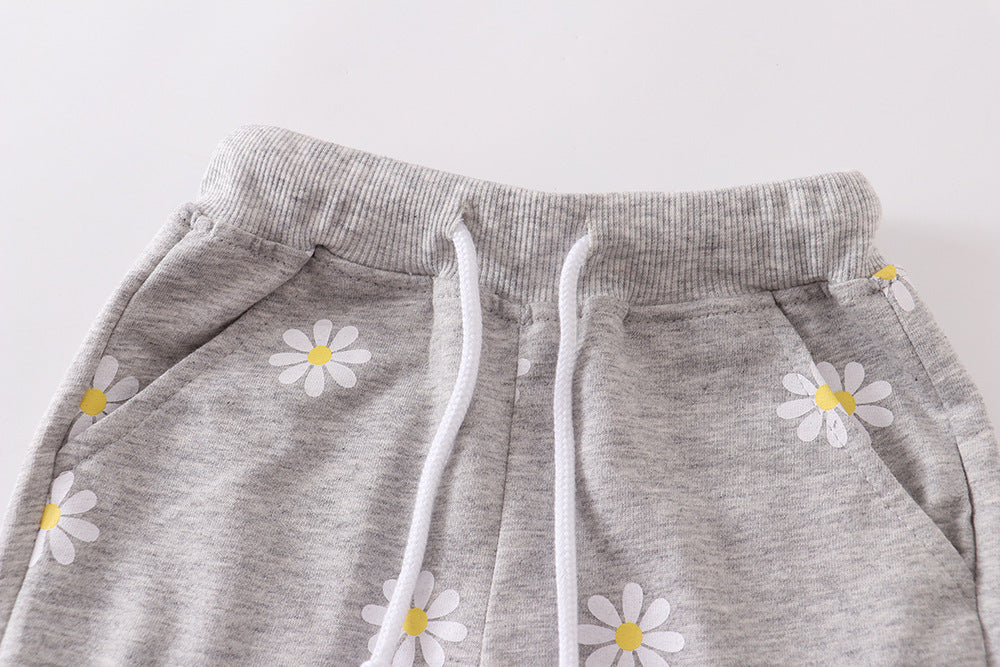 Girls Light Gray Printing Little Daisy Shorts