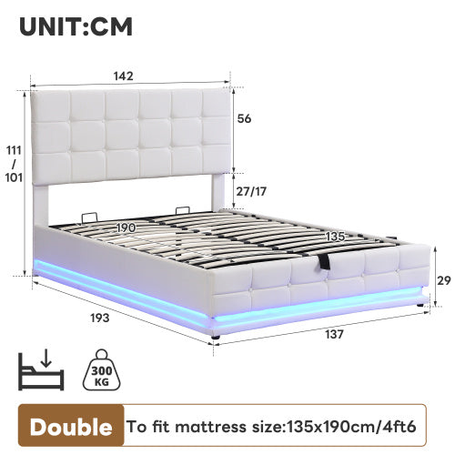 4ft6 LED Hydraulic Storage Bed