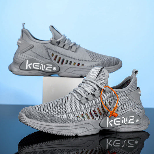 Chaussures décontractées respirantes à surface en maille sportive, fond souple, grande taille pour hommes