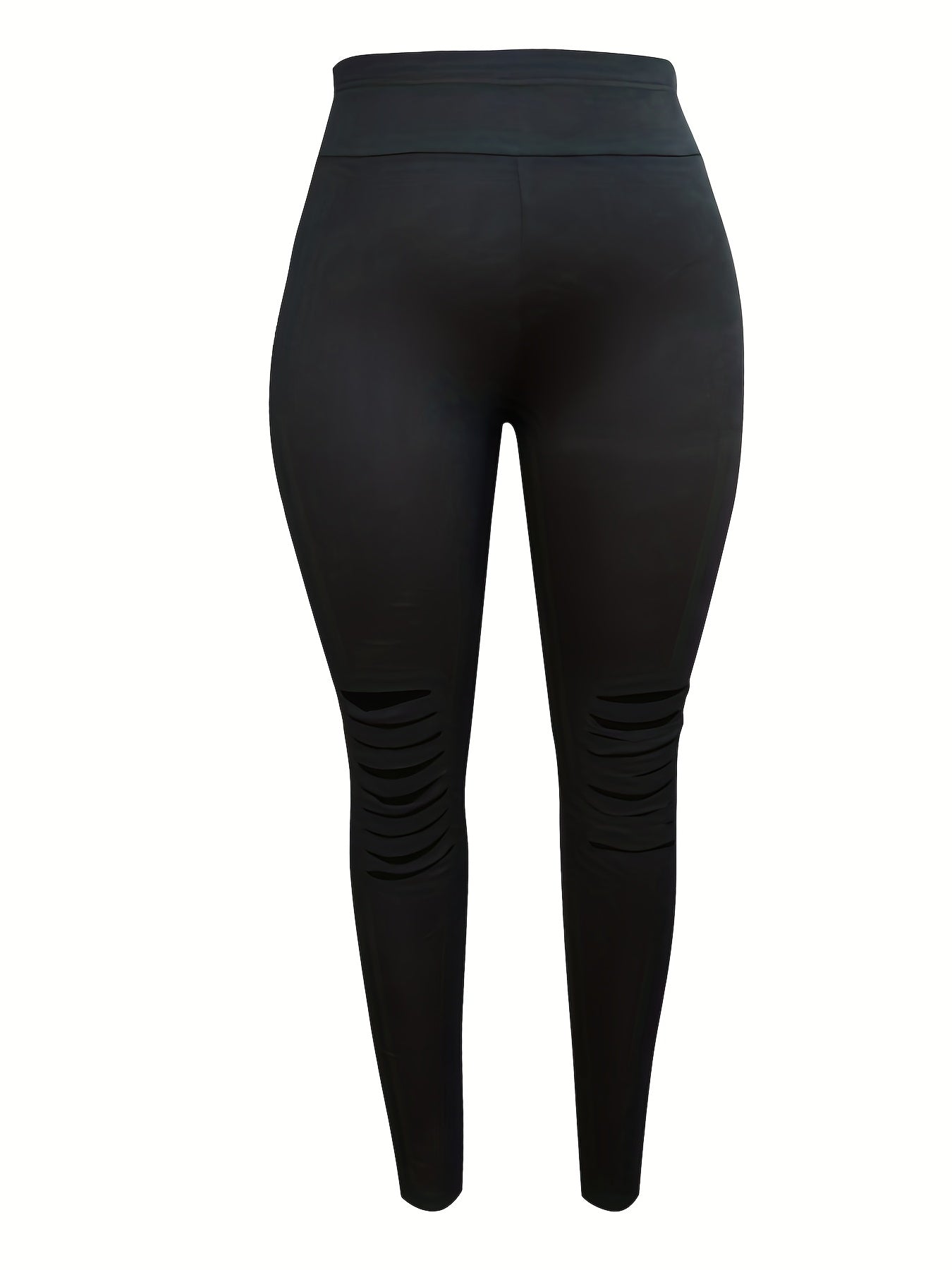 Legging Taille Haute Noir Femme Grande Taille avec Détails Évidés Chic - Mélange Polyester/Élasthanne Extensible & Confortable, Legging Facile d'Entretien