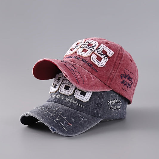 Casquette de Baseball Ajustable Légère d'Inspiration Vintage Effet Usé avec Lettres Brodés