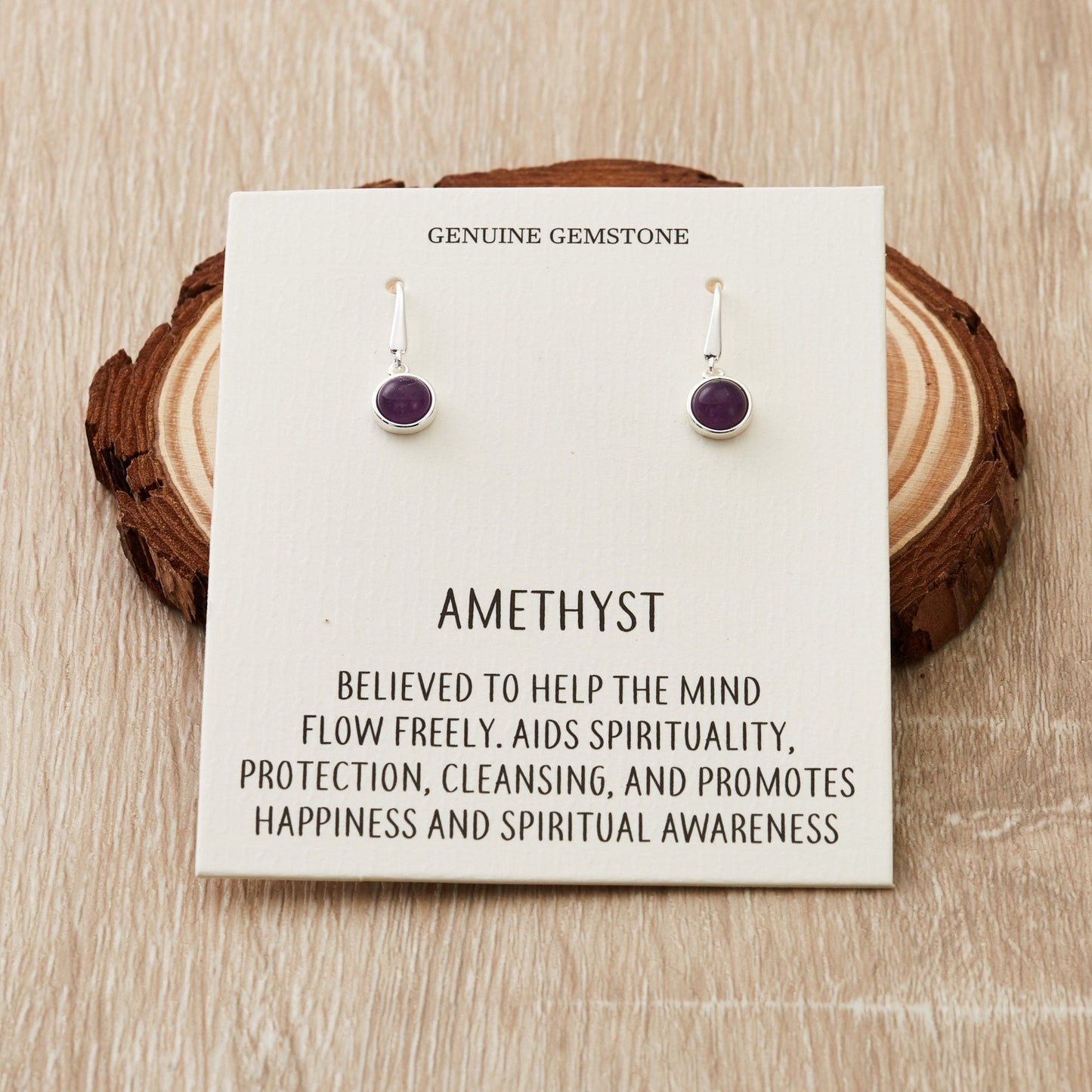 Amethyst Drop Earrings with Quote Card