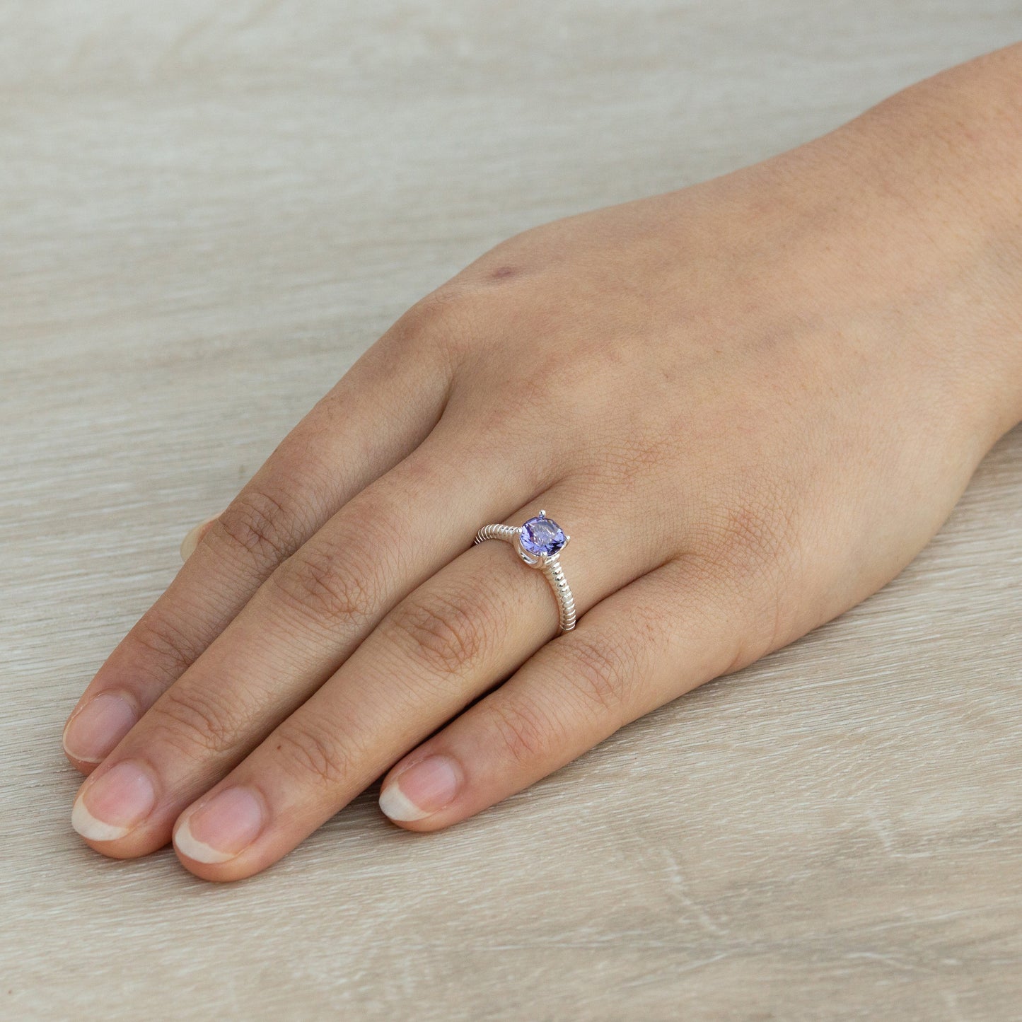 February (Amethyst) Adjustable Birthstone Ring Created with Zircondia® Crystals