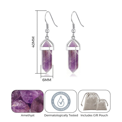 Amethyst Gemstone Drop Earrings with Quote Card