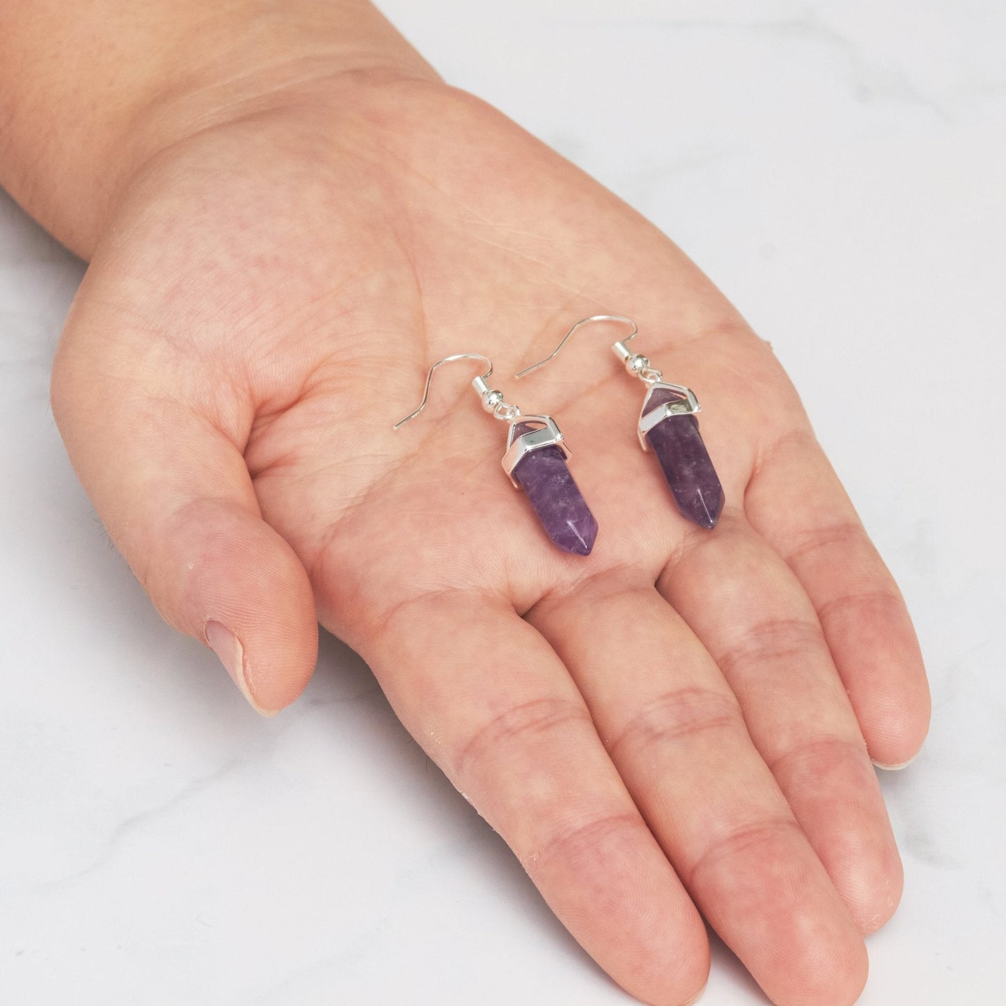 Amethyst Gemstone Drop Earrings with Quote Card