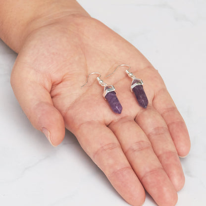 Amethyst Gemstone Drop Earrings with Quote Card