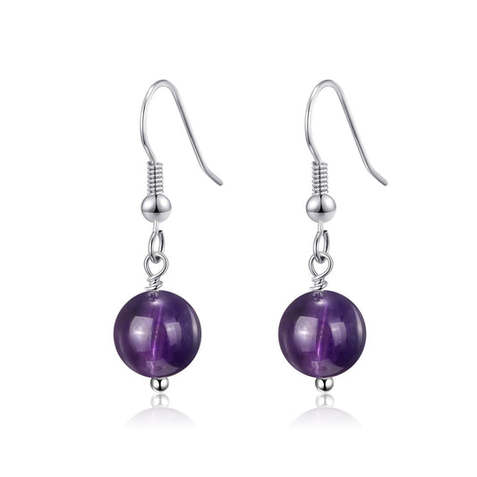 Amethyst Gemstone Round Drop Earrings with Quote Card