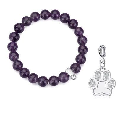 Amethyst Gemstone Stretch Bracelet with Charm Created with Zircondia® Crystals