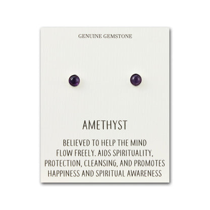 Amethyst Stud Earrings with Quote Card