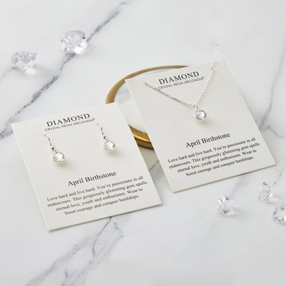 April (Diamond) Birthstone Necklace & Drop Earrings Set Created with Zircondia® Crystals