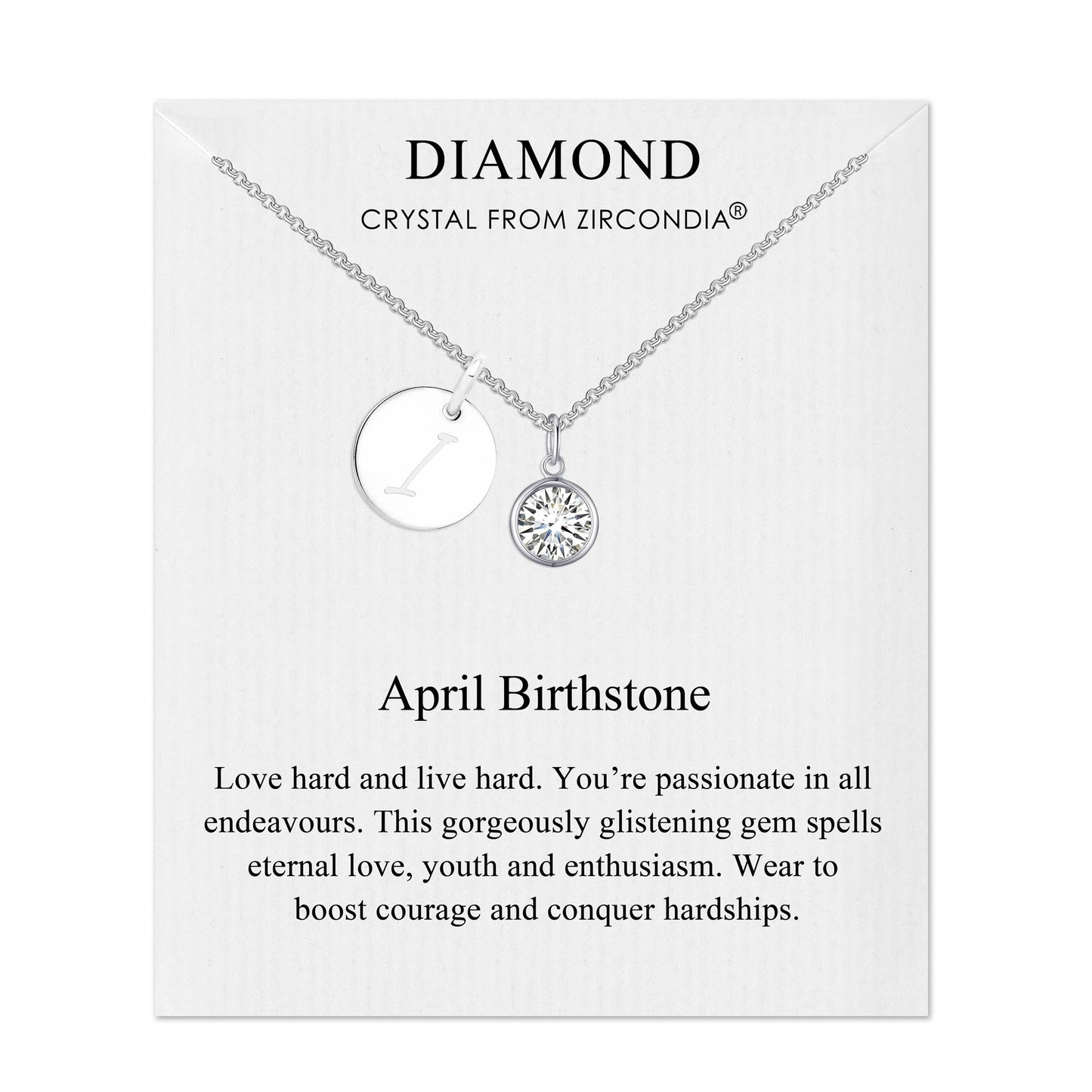 April (Diamond) Birthstone Necklace with Initial Charm (A to Z) Created with Zircondia® Crystals