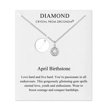 April (Diamond) Birthstone Necklace with Initial Charm (A to Z) Created with Zircondia® Crystals
