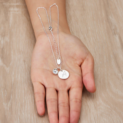 April (Diamond) Birthstone Necklace with Initial Charm (A to Z) Created with Zircondia® Crystals