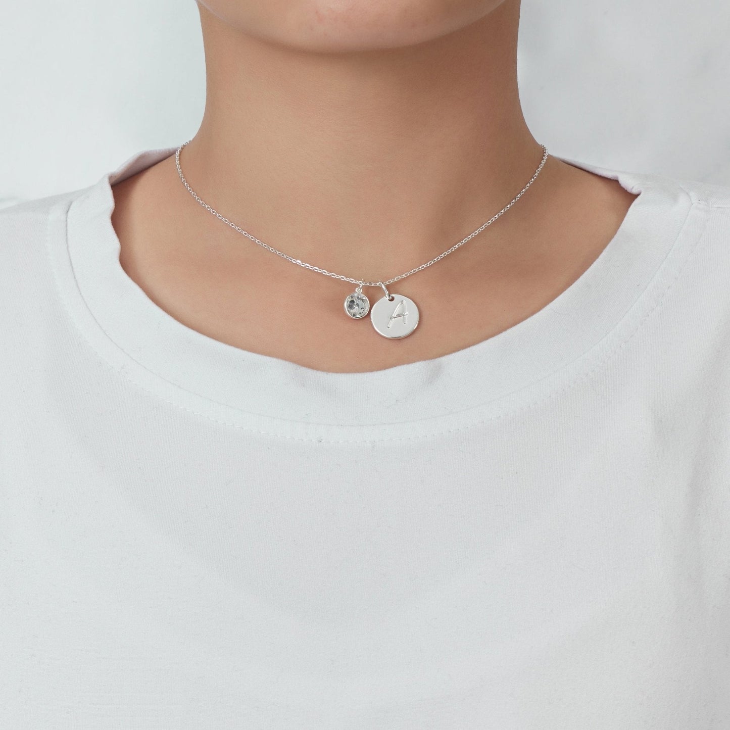 April (Diamond) Birthstone Necklace with Initial Charm (A to Z) Created with Zircondia® Crystals