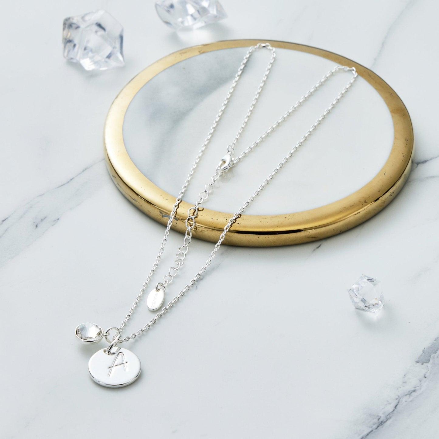 April (Diamond) Birthstone Necklace with Initial Charm (A to Z) Created with Zircondia® Crystals