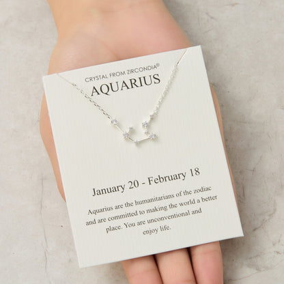 Aquarius Star Sign Zodiac Constellation Necklace and Quote Card with Zircondia® Crystals