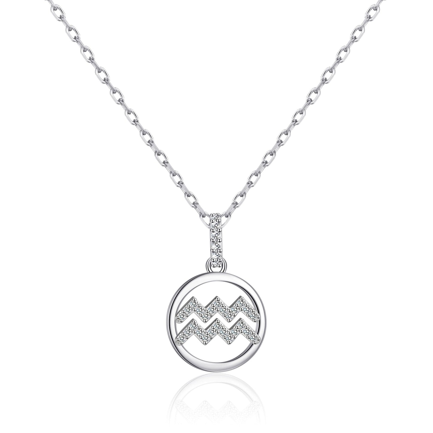 Aquarius Star Sign Zodiac Necklace with Zircondia® Crystals