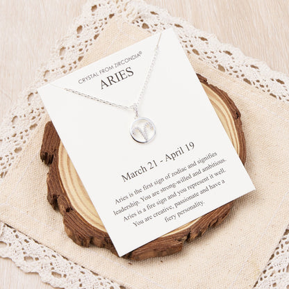 Collier Zodiaque Signe du Bélier et Carte de Citation avec Cristaux Zircondia®