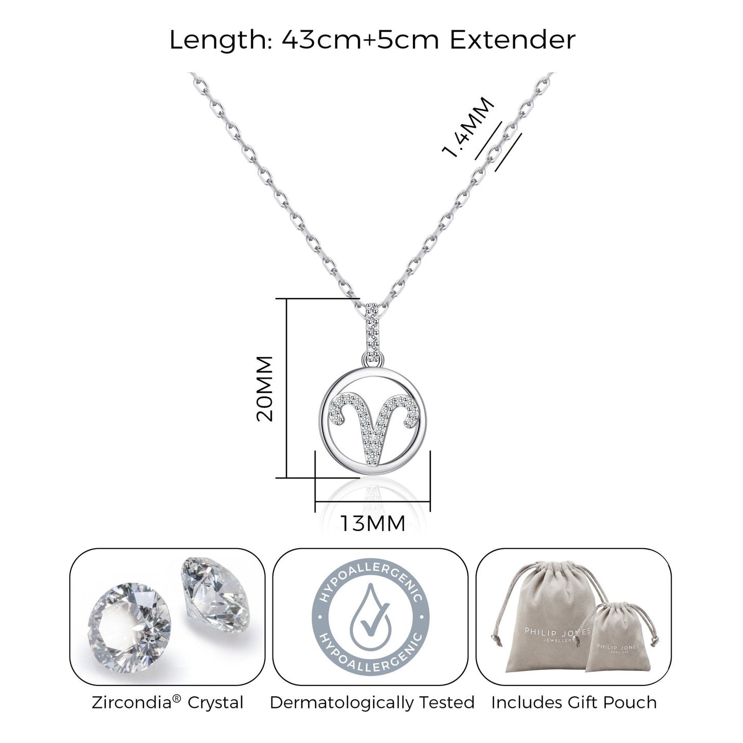 Aries Star Sign Zodiac Necklace with Zircondia® Crystals