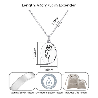 August Birth Flower Poppy Necklace with Card