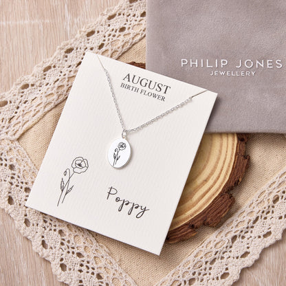 August Birth Flower Poppy Necklace with Card