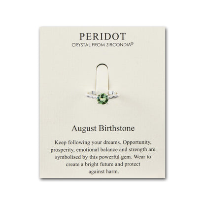 August (Peridot) Adjustable Birthstone Ring Created with Zircondia® Crystals