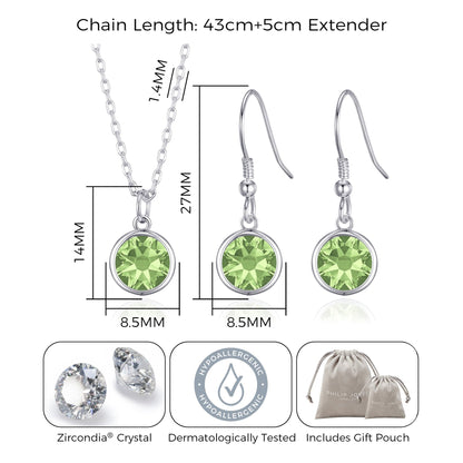August (Peridot) Birthstone Necklace & Drop Earrings Set Created with Zircondia® Crystals