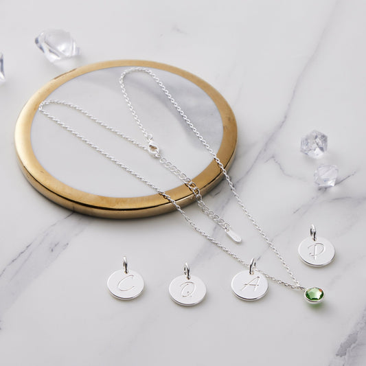 August (Peridot) Birthstone Necklace with Initial Charm (A to Z) Created with Zircondia® Crystals
