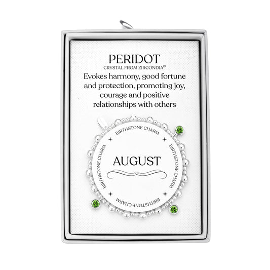 August (Peridot) Birthstone Stretch Charm Bracelet with Quote Gift Box