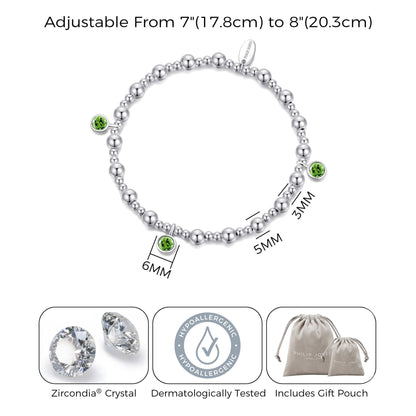 August (Peridot) Birthstone Stretch Charm Bracelet with Quote Gift Box