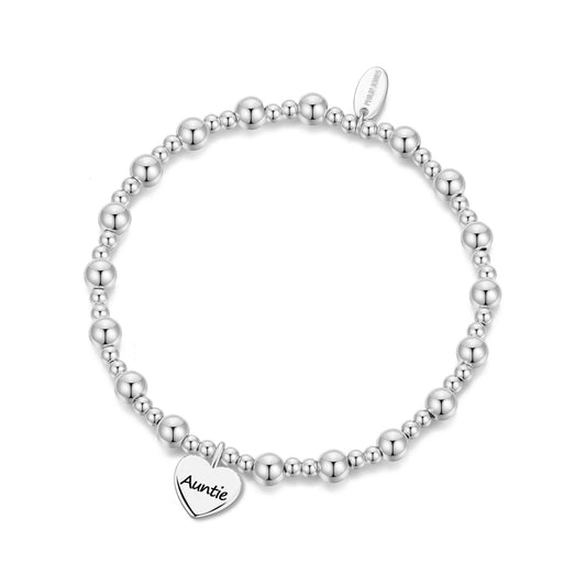 Auntie Heart Charm Beaded Stretch Bracelet