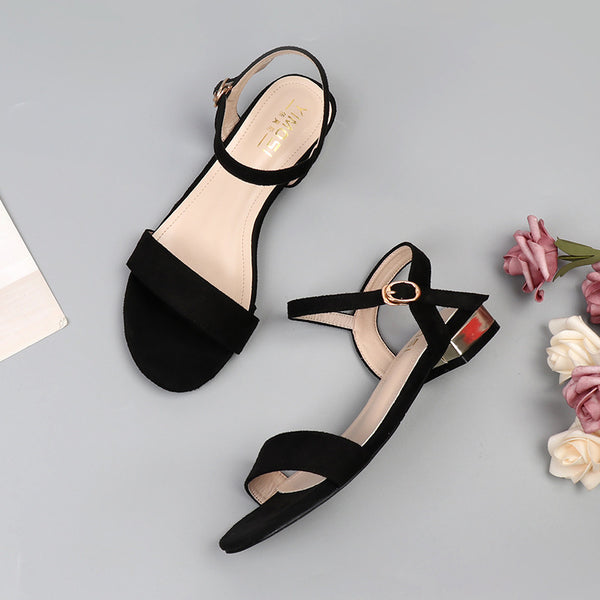Women's Flat Black Plus Size 42 Roman Strap - Stuffs & Savers