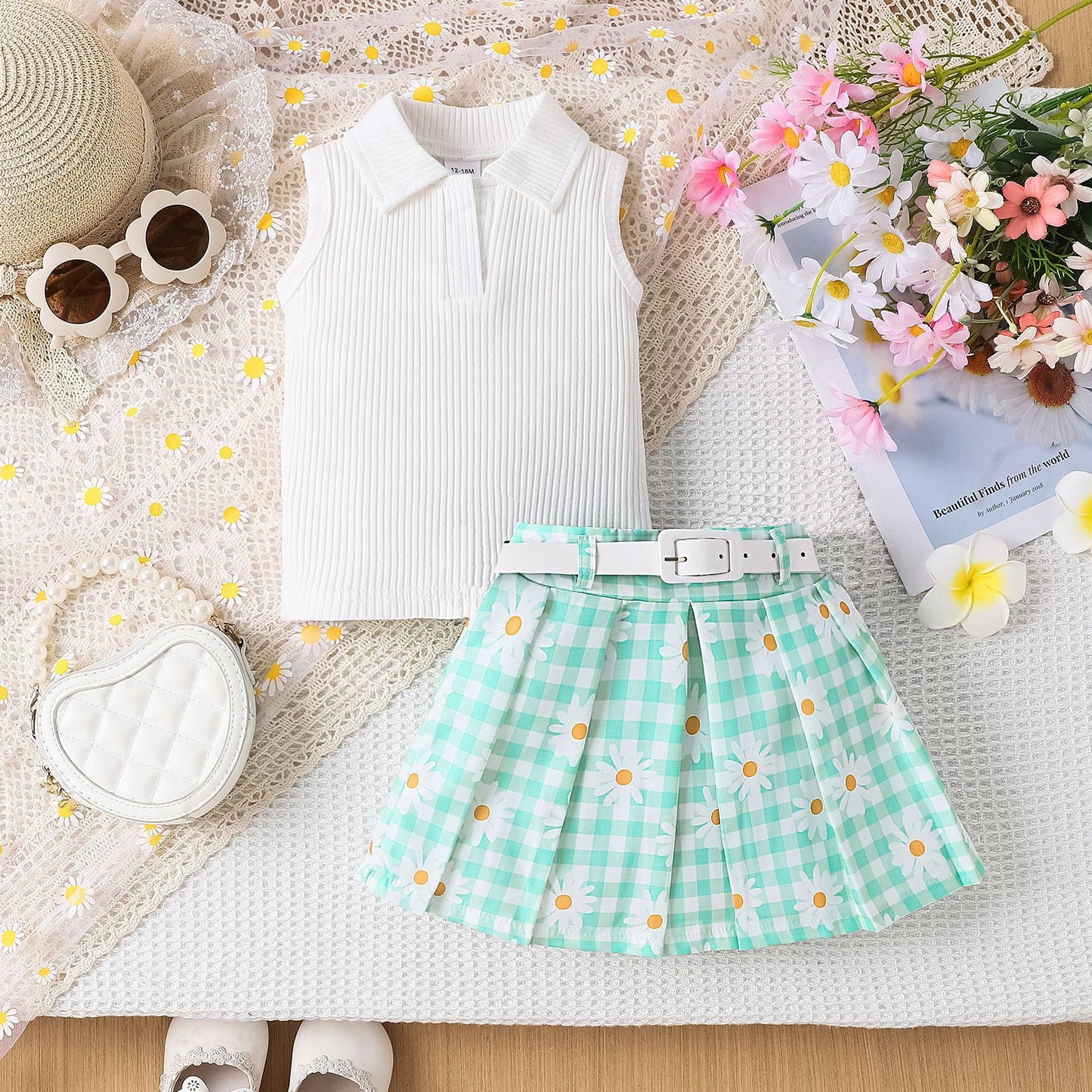 Girls' Suit Sleeveless Skirt Three-piece Suit
