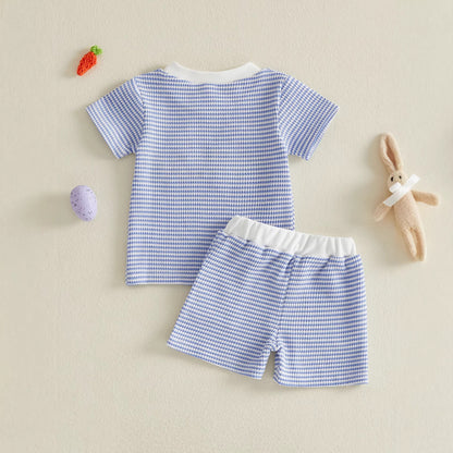 Rabbit Embroidered Waffle-Knit Baby Two-Piece Set