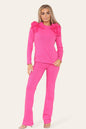 Ruffle Frill Shoulder Ribbed Loungewear Set
