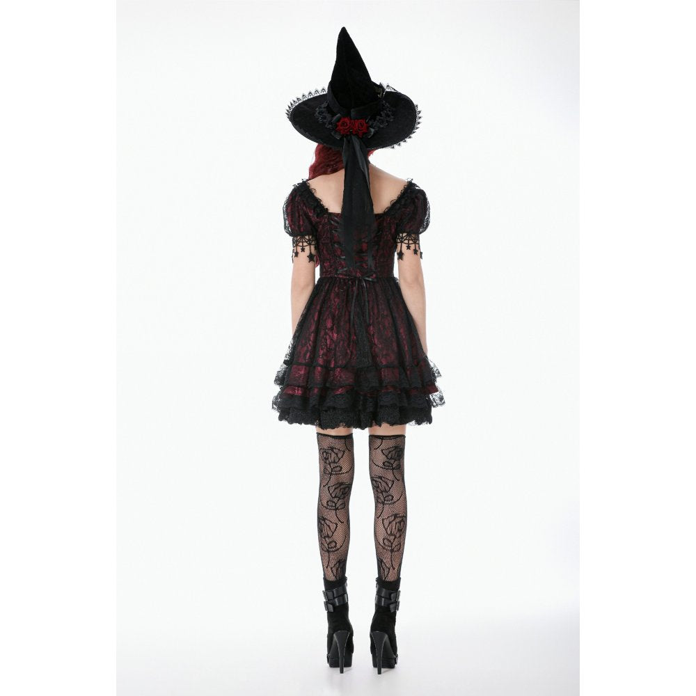 Dark in Love Red Black Lace Princess Dress with Stars Lace