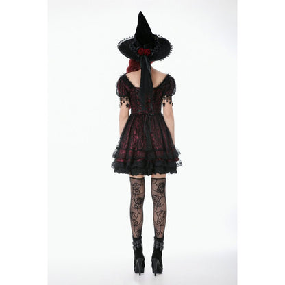Dark in Love Red Black Lace Princess Dress with Stars Lace