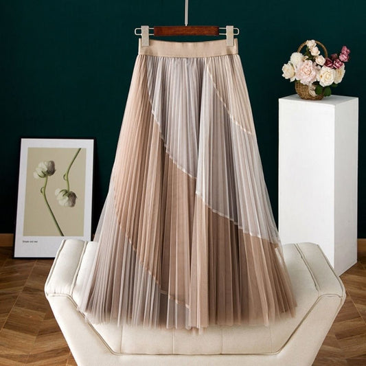 Elastic-waist Mid-length Flared Skirt