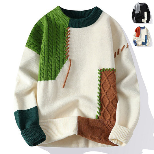 Pull color block en tricot à manches longues pour homme, mode hiver