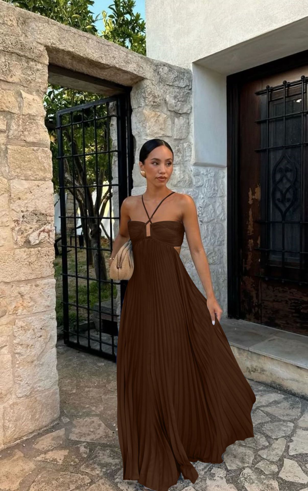 Pleated Sleeveless Sling Dress