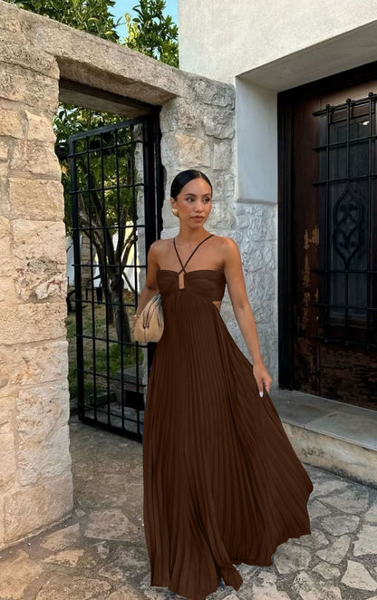 Pleated Sleeveless Sling Dress