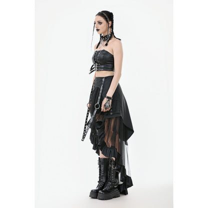 Dark in Love Belladonna Mesh Buckled Goth Skirt in Black