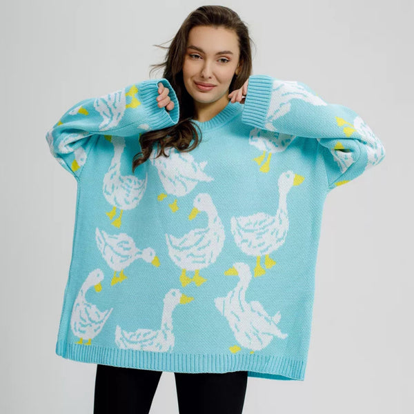 Pull pour femme avec imprimé canard, personnalité mode
